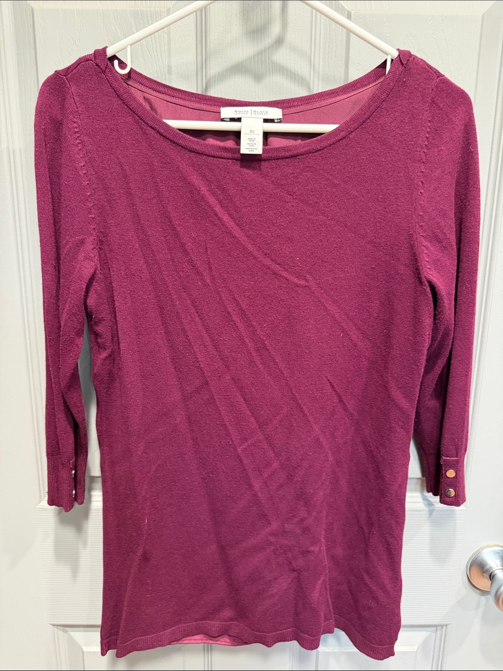White House Black Market Magenta Long-Sleeve Crewneck Top